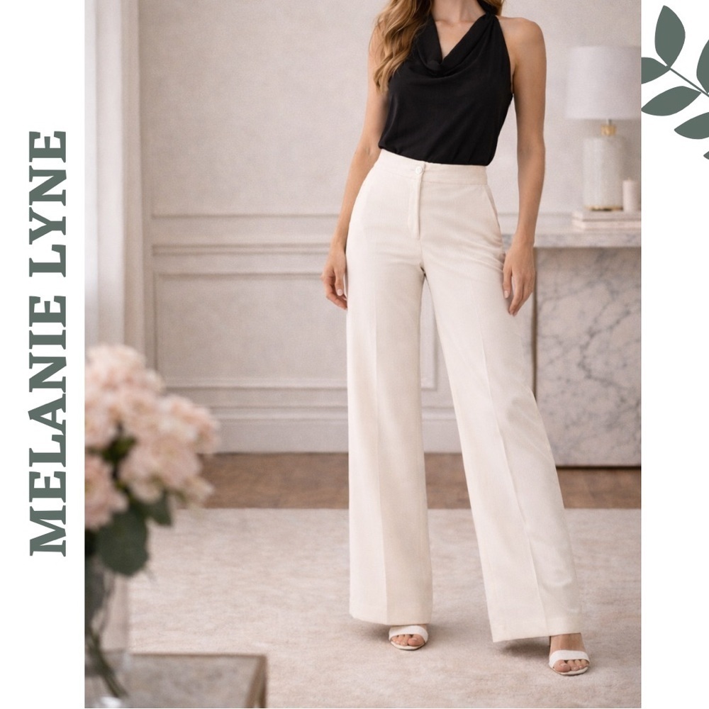 Melanie Lyne Beige Wide Leg Career Pants Size 2 Stretch - Picture 2 of 7